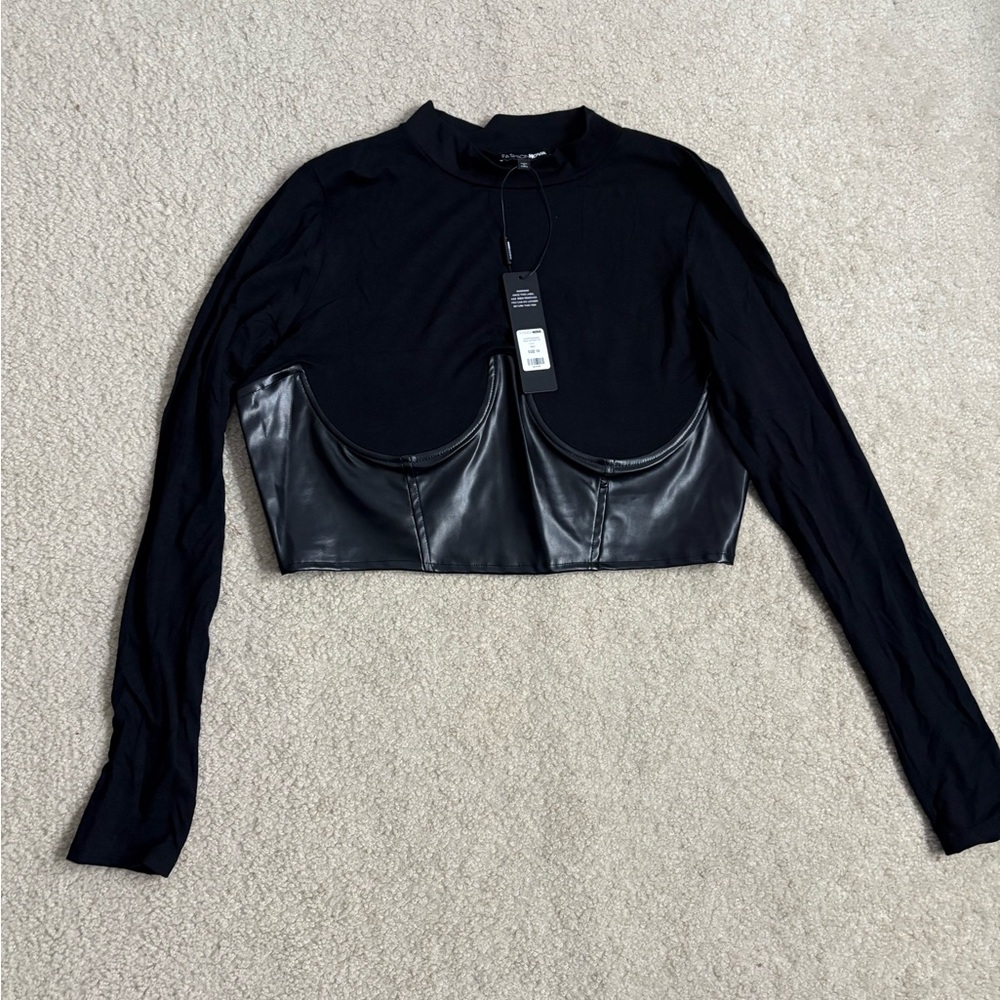 Fashion Nova Black Faux Leather Detail Crop Top